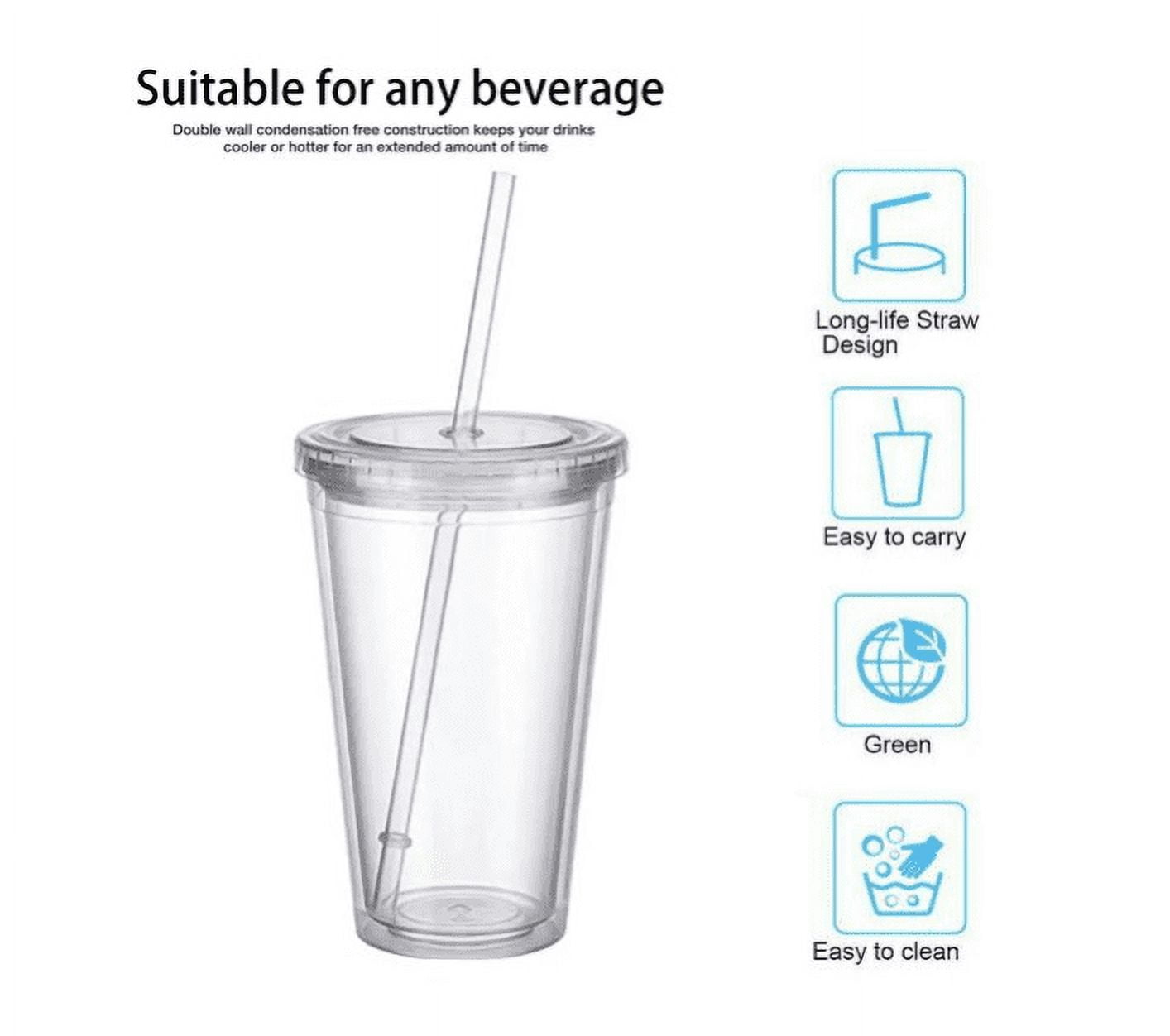 NEW DEAL Drinkware Bulk Double Wall Insulated Acrylic Tumblers with Straw  and Lid (Set of 12), 16 oz, Clear