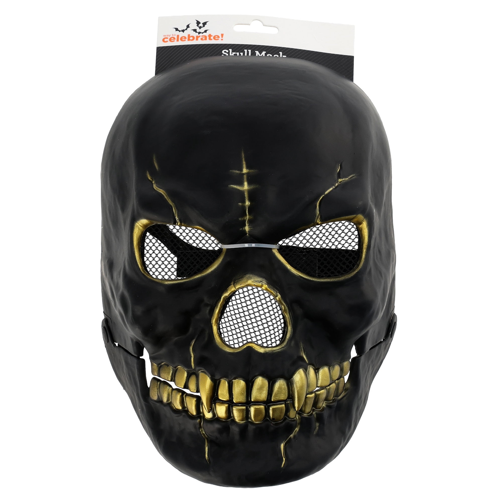 Skull Mask Costume Accessory for Adults, Black and Gold, Halloween by Way To Celebrate