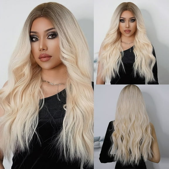 24 Inches Long Blonde Wigs for Women Natural Synthetic Wig Loose Wavy Wigs Heat Resistant