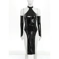 thumbnail image 3 of YiZYiF Womens Wet Look PVC Leather High Slit Tight Dress with Removable Sleeves for Club Party Black XXL, 3 of 7