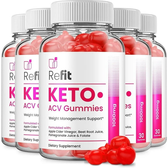 5 Pack Refit Keto ACV Gummies Refit ACV Advanced Keto Formula Plus Apple Cider Vinegar Keto Gummies Dietary Supplement B12 Beet Root Juice Men Women 300 Gummies