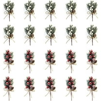 20 Pcs Christmas Floral Picks, 7.8 inch Snowy Holly Christmas Red Berry Picks Stems, Christmas Picks and Sprays Artificial Pine Picks with Pine Cones for Crafts, Wreath, Garland, Xmas Tree