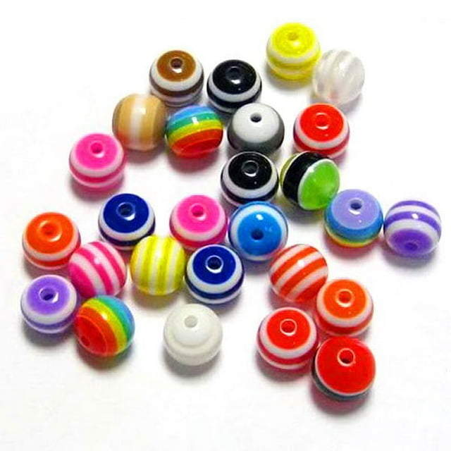 CIMAXIC 200pcs 8mm Colorful Striped Acrylic Round Beads Accessories for DIY Jewelry Making Art & Craft Projects (Random Color),0.31"X0.31"X0.31"