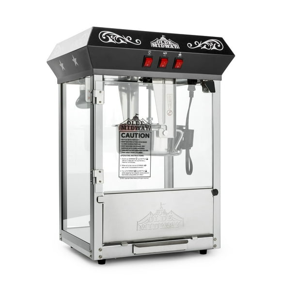 Olde Midway Machine à Maïs Soufflé Style Bar avec Bouilloire de 8 Onces - Noir