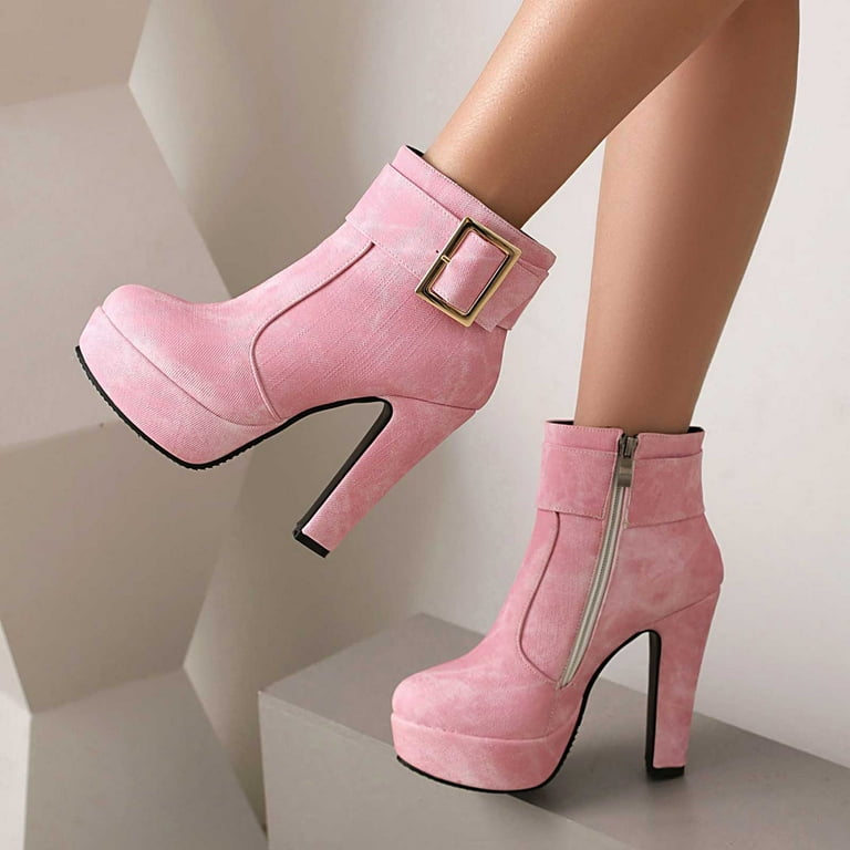 pink dress boots for women Over the Knee Square Toe Boot - Pink