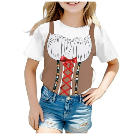 

Girls Shirts Fashion Festival Printed Round Neck Short Sleeve Casual T Shirts Long Sleeve Toddler Top 8-9 Years