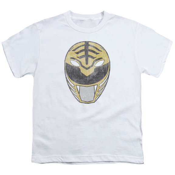 Power Rangers - White Ranger Mask - Youth Short Sleeve Shirt - Large