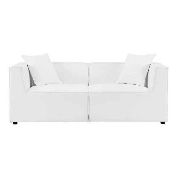 Pemberly Row Fabric Upholstered Outdoor Patio Loveseat in White