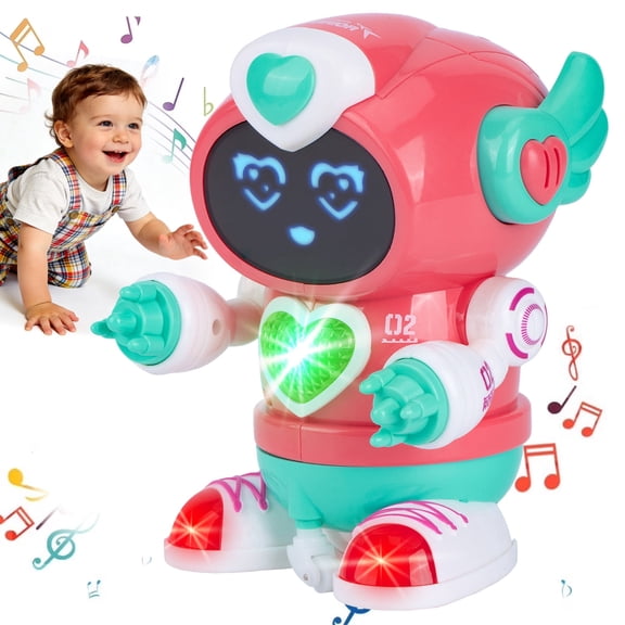 Lvelia Robot Toy for Kids,Electronic Automatic Walking Dancing Robot Crawling Toys with Dynamic Music & Lights for Age 3-8 Year Old Boys Girls Toddler Infant Birthday Gift Present,Pink