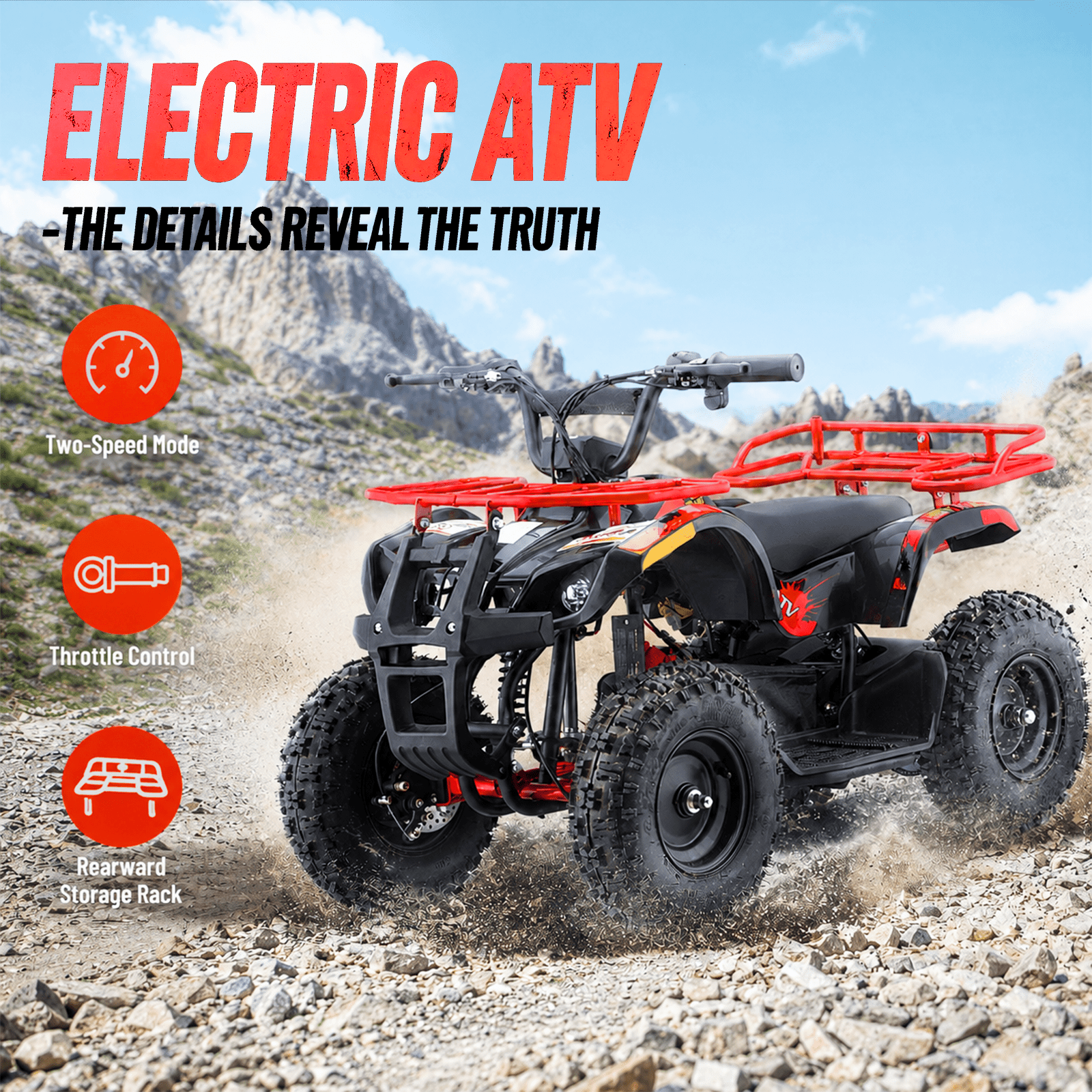 HOVER HEART Electric Dirt Quad, 36V 500W 4-Wheeler, Dual Suspensions, Age 13+