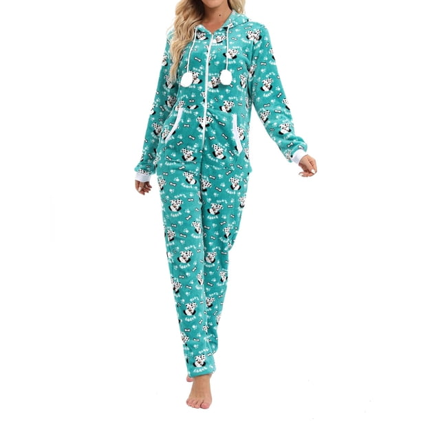 Mono de mono de franela navideño para mujer, ropa de dormir suave y cálida, de manga larga con capucha y cremallera, pijamas informales