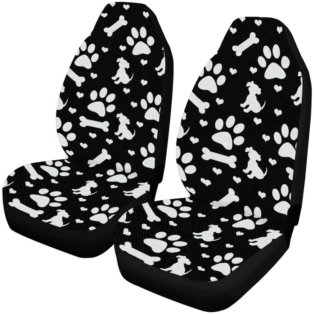 FMSHPON Set of 2 Car Seat Covers Dog Paw Prints Puppy Hearts Tile