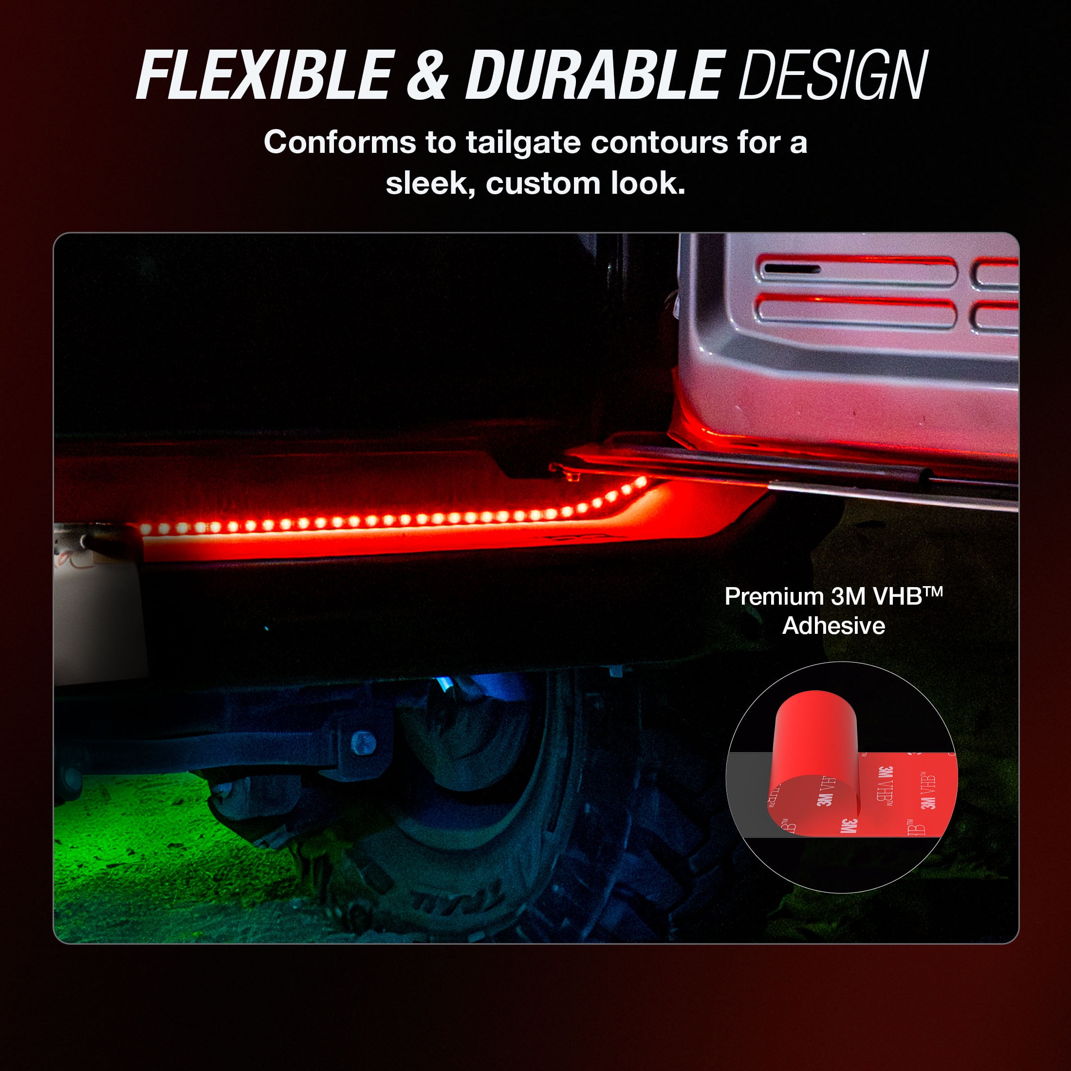 (2 pack) TYPE S - Tailgate LED Strip - 4-Pin Trailer Plug, Red Brake and Running Lights, Amber Turn Signal Indicators, IP65, 3M Adhesive, 1 x 48" Strip, 48 inches