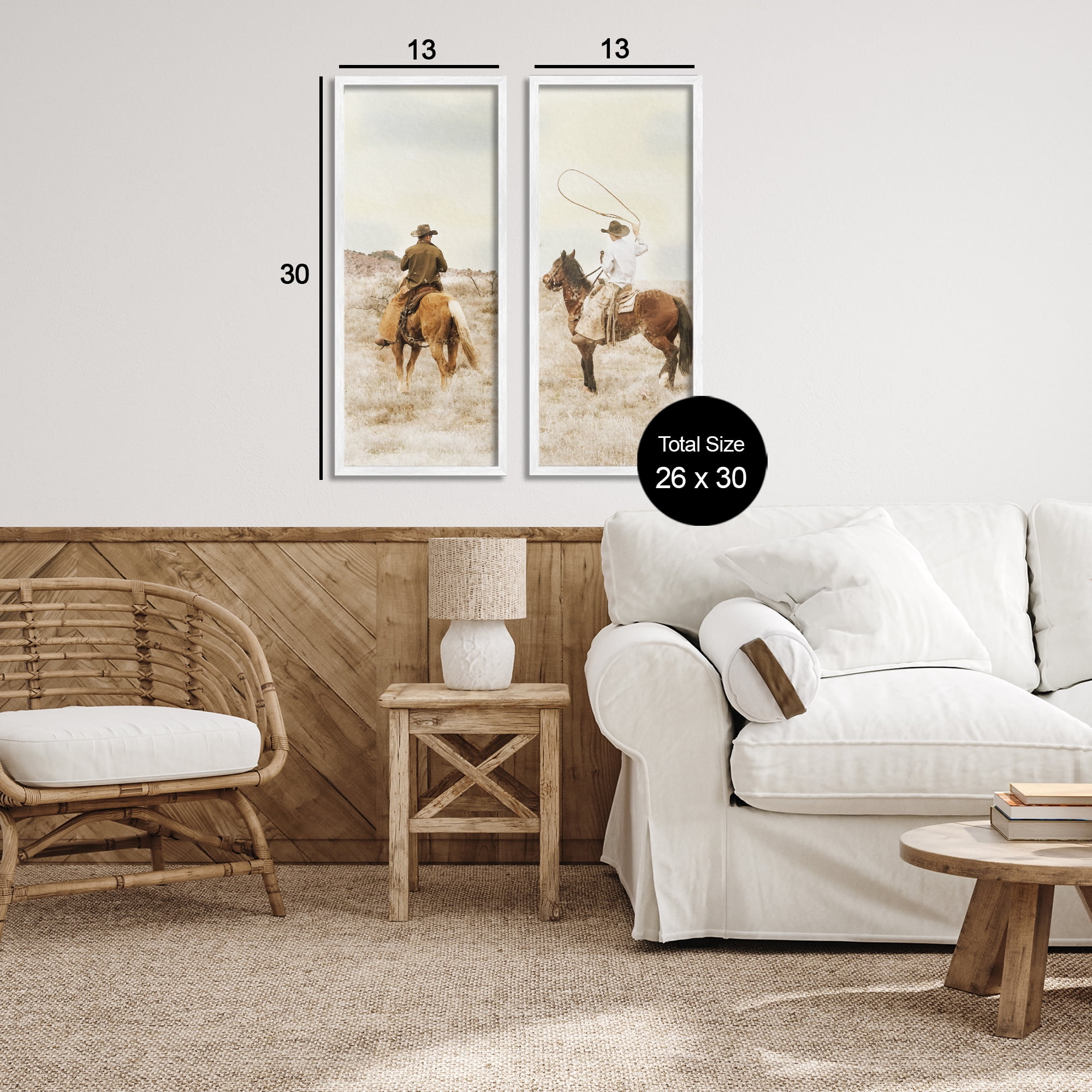 Stupell Industries Wrangling Cowboy Duo 2 Piece White Framed Giclee Art Set, design by Marcus Prime