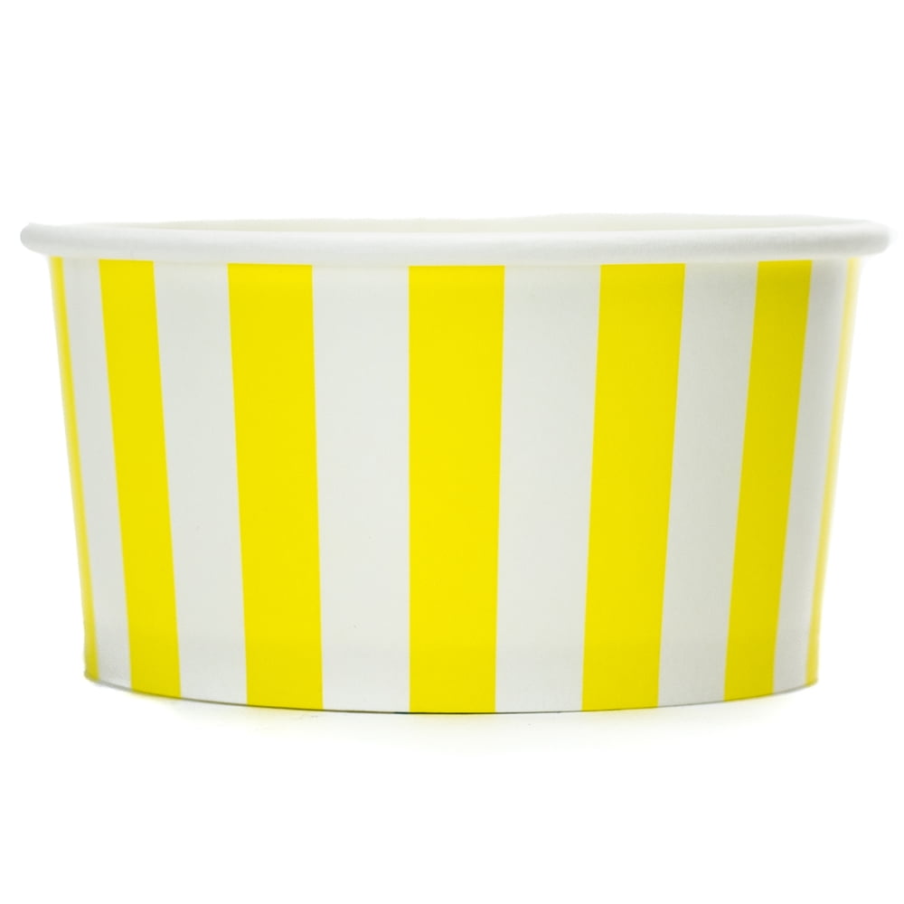 Yellow Paper Ice Cream Cups 6 oz Striped Dessert Bowls Comes In