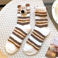thumbnail image 2 of Womens 3D Dog Face Fuzzy Socks with Striped Coral Fleece And Non-Slip Soles Winter Warm Fluffy Soft Slipper Home Sleeping Cute Animal Socks White, 2 of 4
