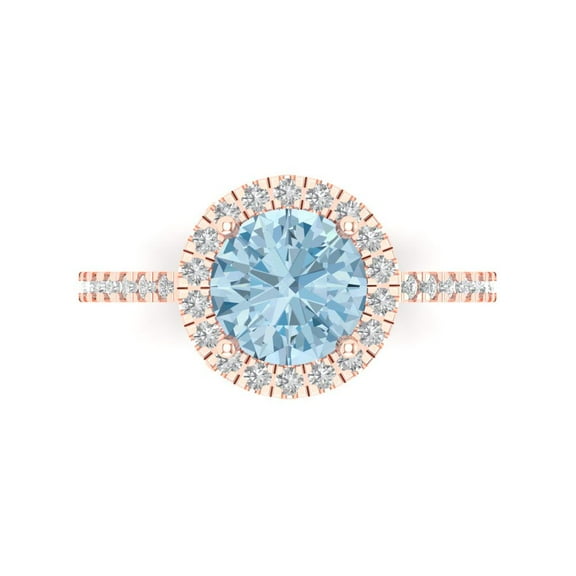 1.8 ct Round Cut Natural Aquamarine Solitaire with Accents Engagement Ring for Women in 14K Rose Gold