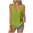 thumbnail image 3 of Dazajoo Linen Cotton Summer Tank Tops for Women Solid Color Irregular Hem Sleeveless Tshirts Casual Loose Fit Beach Shirts,Army Green,M, 3 of 10