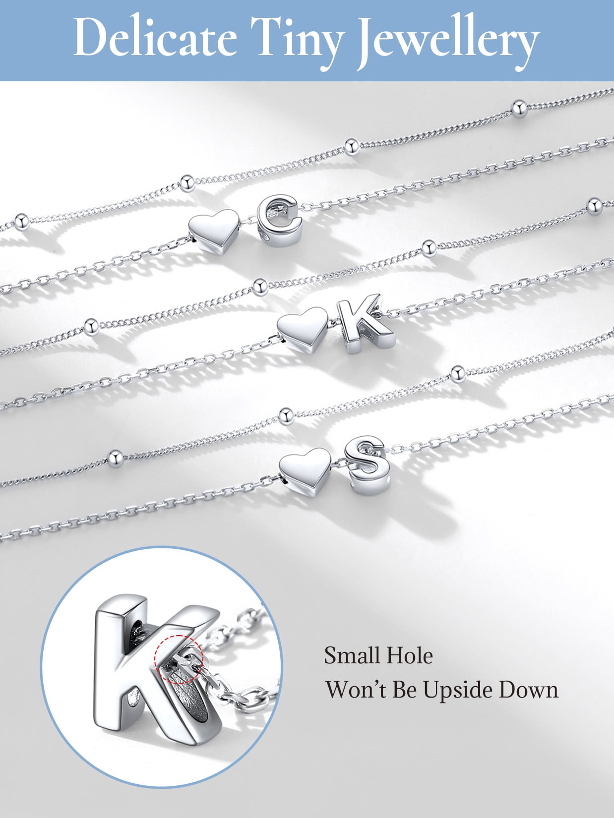 U7 Sterling Silver Anklets for Women Letter A Layered Heart Initials Ankle Bracelets Waterproof Summer Beach Jewelry Birthday Personalized Gifts for Mom Wife
