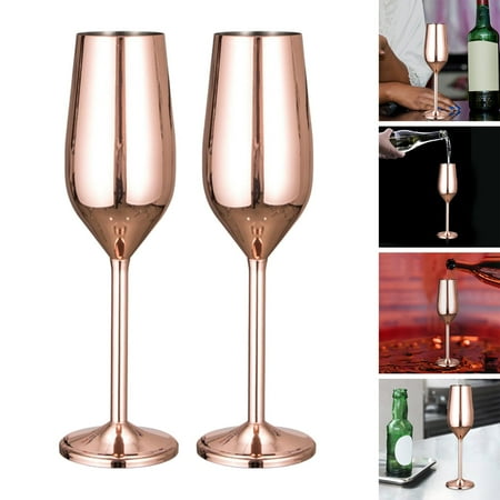 

2pcs Stainless Steel Champagne Flute Glasses Luxury Stemware Unbreakable Vintage Style Toasting Supplies for Bar Copper