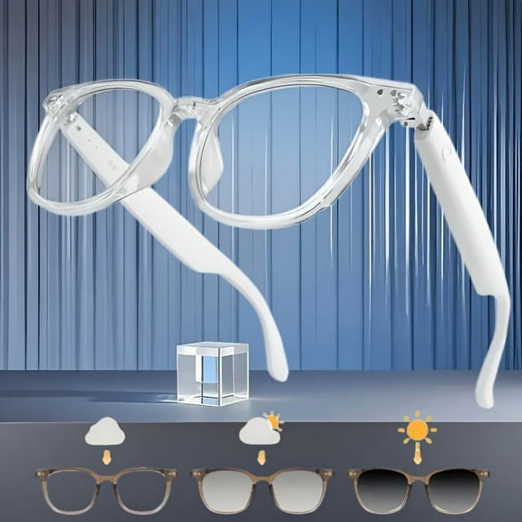 Smart Glasses w/Photochromic Lenses, Wireless, Rechargeable, HD Audio, Mic, Touch Control, Blue Light Filter for Office, Outdoor, Sports, Driving, Music & Calls - Halloween Gift