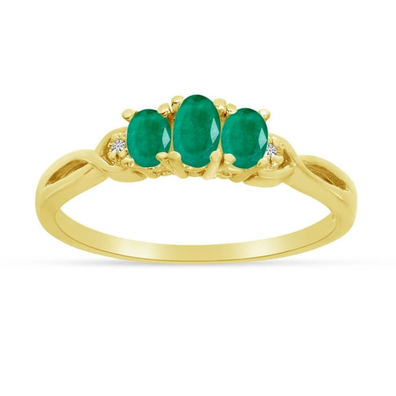 14k Yellow Gold Oval Emerald And Diamond Three Stone Ring
