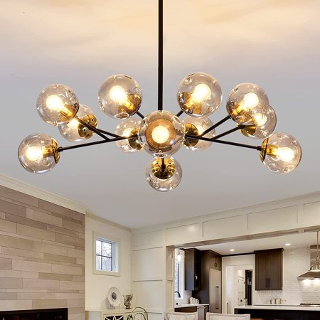 

JSTCL 12-Light Glass Chandelier，Large Chandeliers for High Ceilings， Rustic Ceiling Lighting Fixture Pendent Light for Kitchen Dining Room Living Room Bedroom Office （Black）.