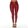 thumbnail image 4 of Women High Waisted Faux Leather Leggings Butt Lifting Stretchy PU Pants Tights for Casual Wine XL, 4 of 5