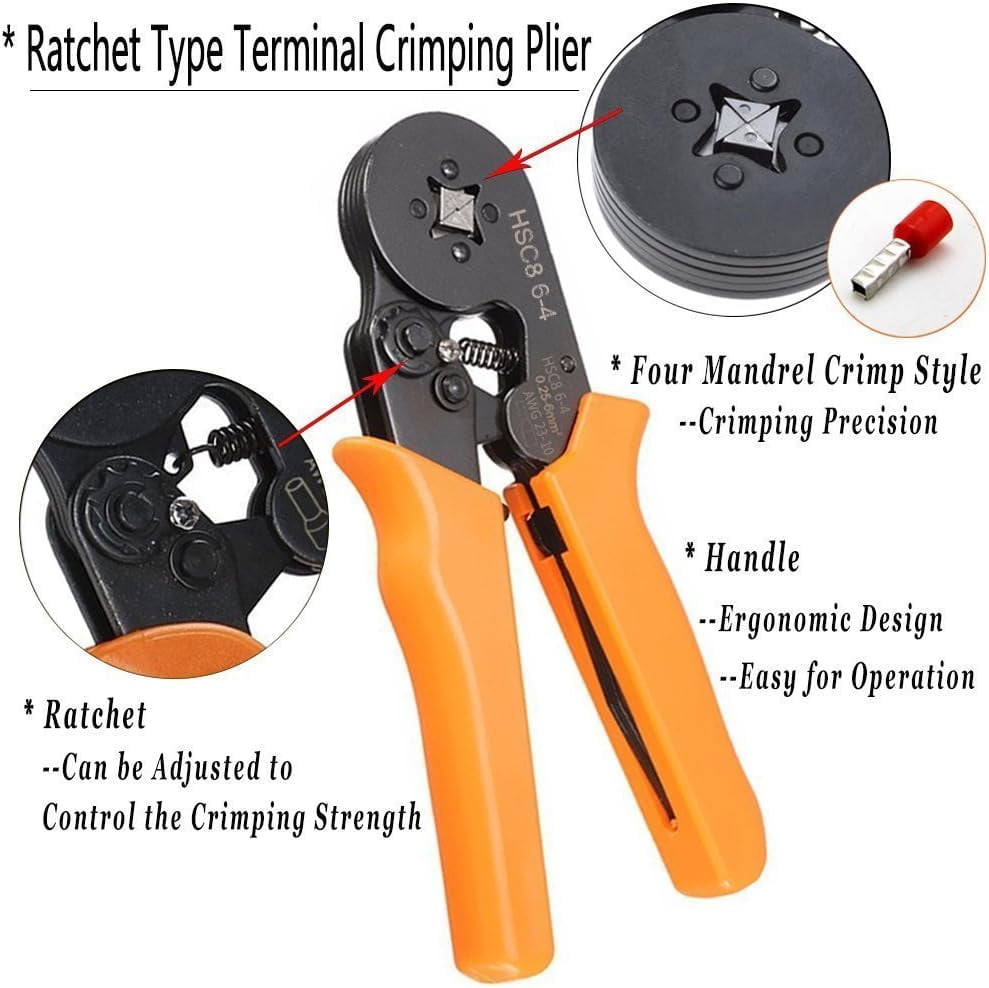 Crimping Pliers  Ferrule Crimping Tool with 1200PCS 0.25-10mm² Terminals Set for Ferrule AWG 24-8 Wire End Ferrule Connectors Can Be Used for Equipment Wiring Project