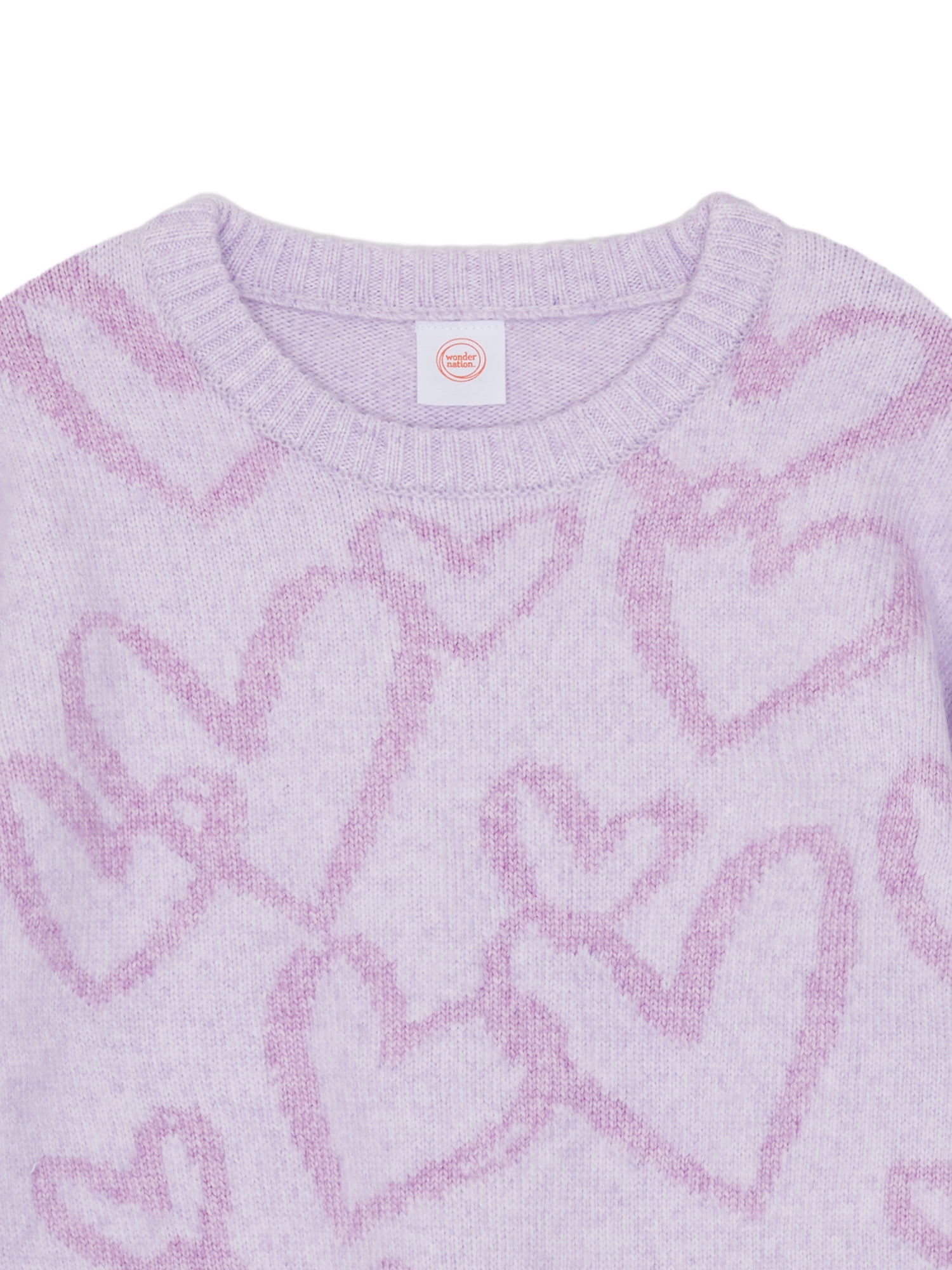 Wonder Nation Girls Novelty Feather Yarn Heart Icon Sweater, Sizes 4-18 & Plus