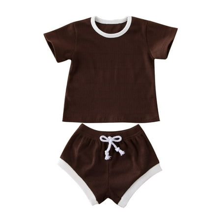 

Calsunbaby Newborn Baby Girls Boys Summer Clothes Set Short Sleeve Ribbed T-shirt Tops Shorts 2Pcs Outfits 6-12 Months