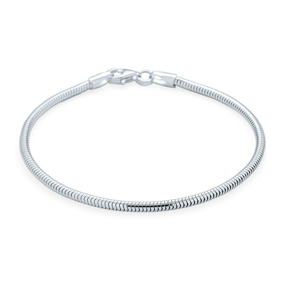 Bling Jewelry Womens Unisex Sterling Silver Snake Bracelet Foxtail Wheat Charm Spring Ring Clasp 7-9 Inch