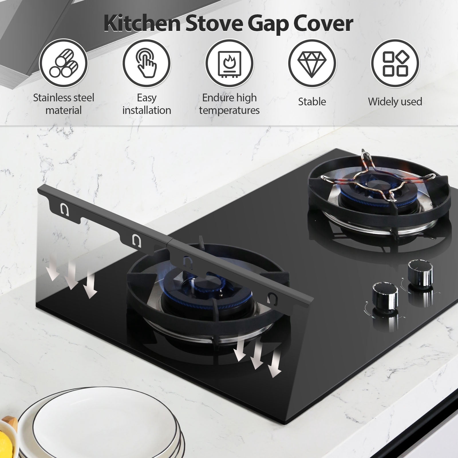 Stainless Steel Stove Gap Covers Stretchable Counter Filler Guard Removable Oven Side Protection (black )