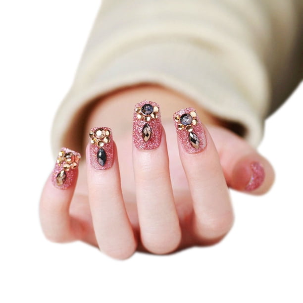 PTOOTP 24 uñas postizas DIY de cobertura completa, creativas, extraíbles, para mujeres y niñas (marrón rojizo)