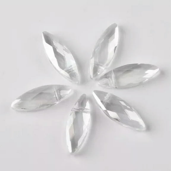 U8MO 10pcs 22x8mm 30x10mm Pisciform Faceted Crystal Glass Loose Pendants Beads-Clear-30x10mm