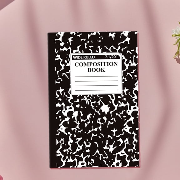 Wide Ruled Composition Notebook, Marble Cover, 60 Pages, 1 Count, Office Supplies for Teens & Adults, A5 Black