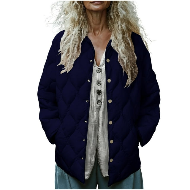 ZVNAΖH Womens Lightweight Quilted Jacket Fall Button Down Diamond Puffer Jackets Winter Warm Padded Coat with Pockets