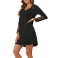 thumbnail image 4 of INSPIRE CHIC Women's Long Sleeve Nightgown Lace Trim V-Neck Nightshirt Sleepwear Pajama Dress L Black, 4 of 5