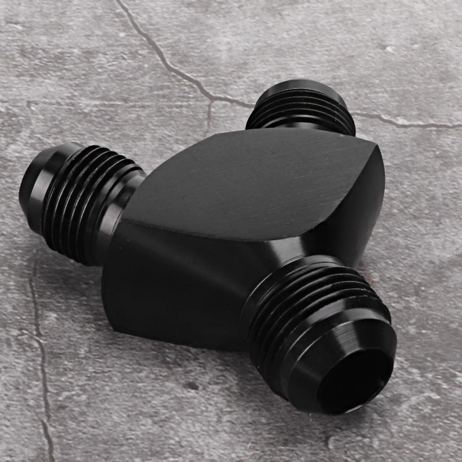 AN8 To AN6 2-Port Y-Block Fitting Adapter - Aluminum, Black, For