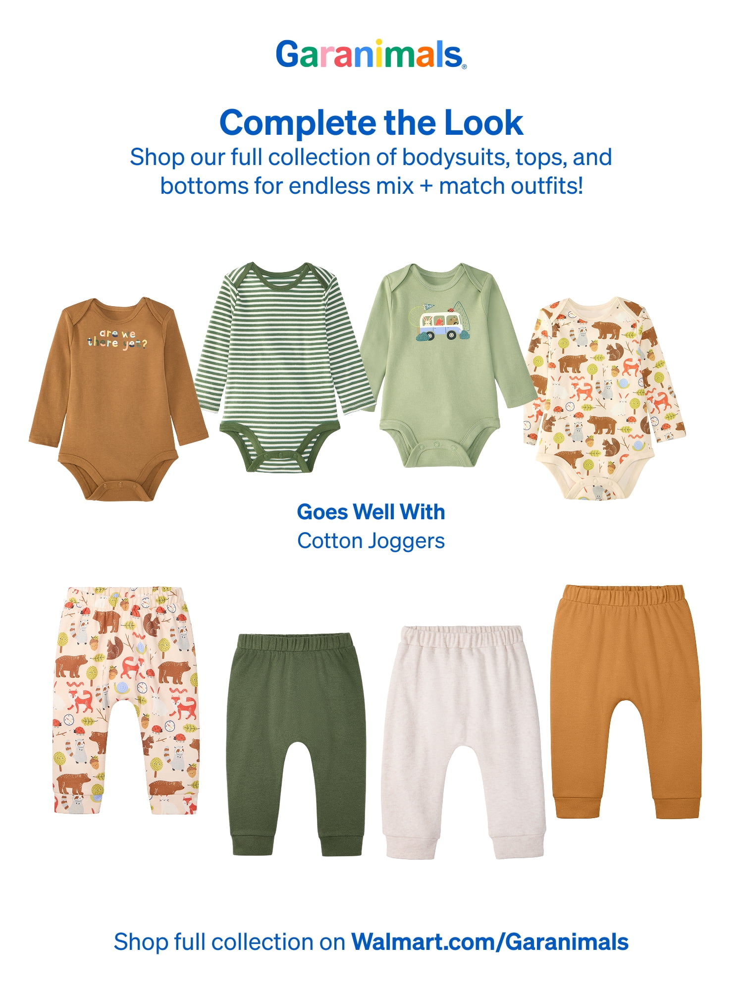 Garanimals Newborn & Baby 100% Cotton Long Sleeve Bodysuits, Sizes 0–24M, 4-Pack