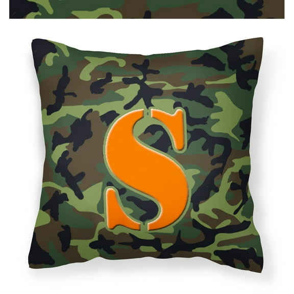 Letter S Monogram - Camo Green Fabric Decorative Pillow