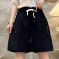 thumbnail image 5 of Lenpel Women's Plus Size Bermuda Shorts Cotton Elastic High Waisted Drawstring Wide Leg Casual Shorts Knee Length Shorts, 5 of 5