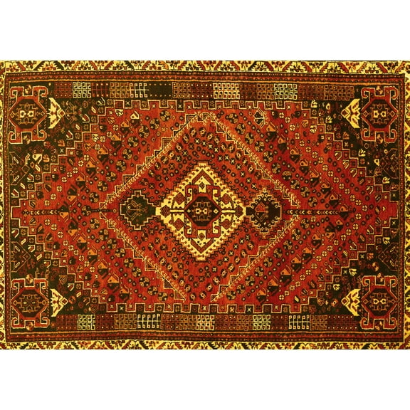 Ahgly Company Machine Washable Indoor Rectangle Persian Yellow Traditional Area Rugs, 5' x 7'