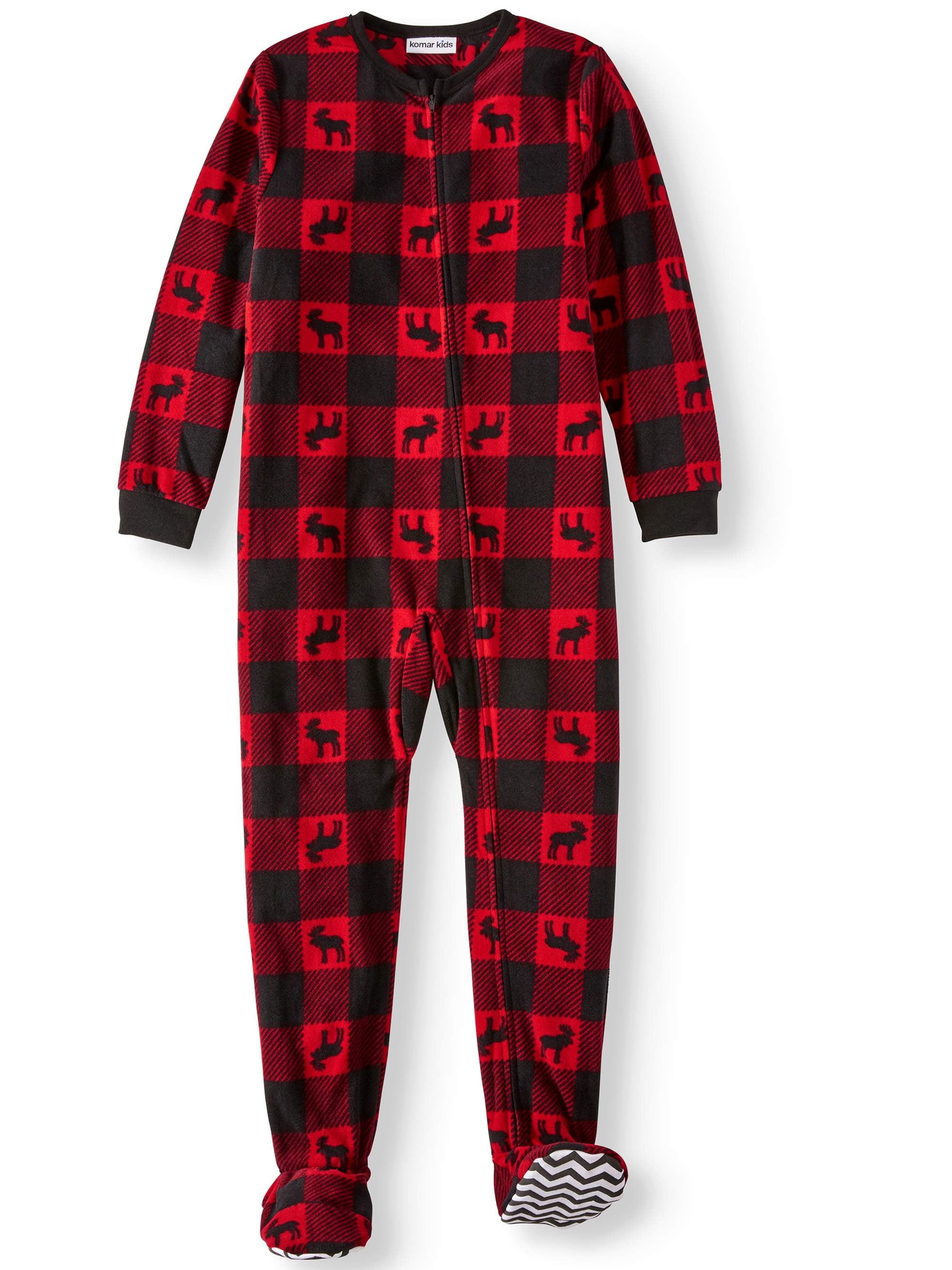 Komar Kids Boys' Buffalo Plaid Moose Footed Pajama Sleeper (Little