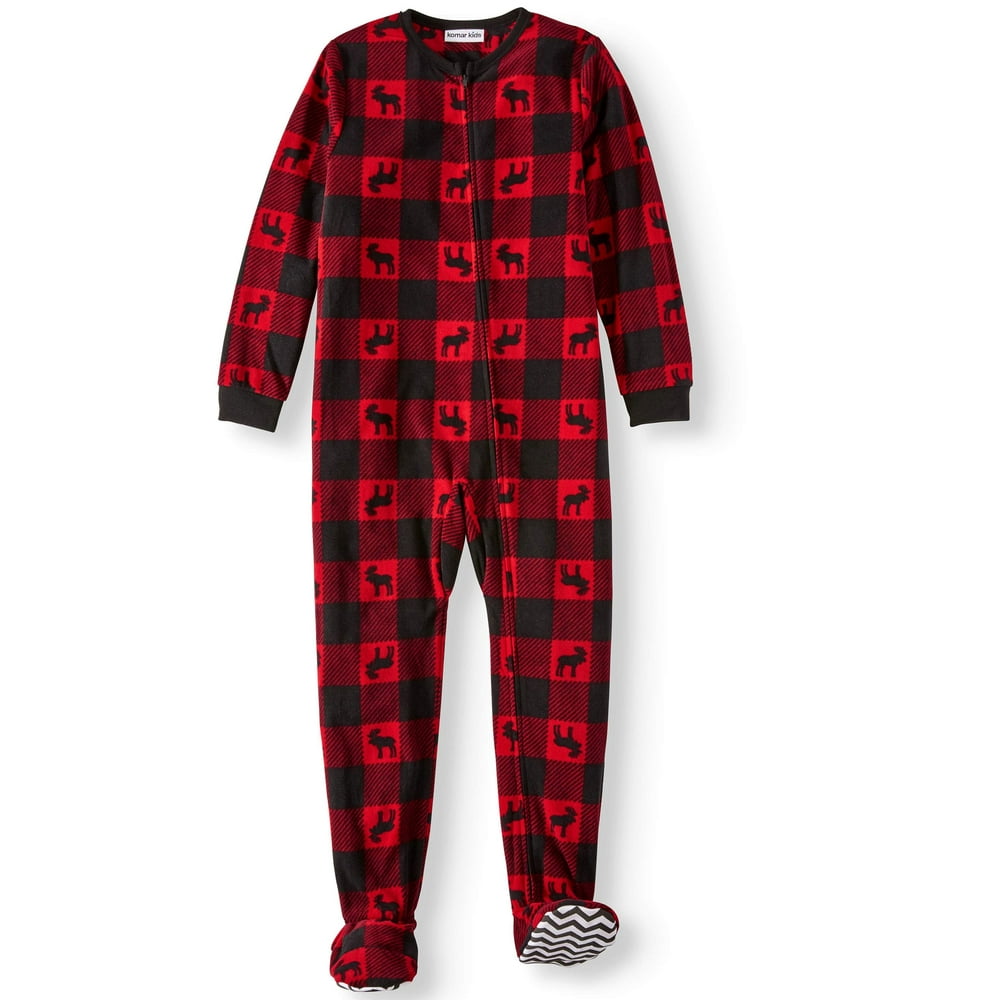Komar Kids Boys' Buffalo Plaid Moose Footed Pajama Sleeper (Little Boys & Big Boys) Walmart