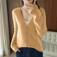 thumbnail image 2 of HJYCHN Women Autumn Cardigan Lightweight Knit Cardigan Sweater Outerwear Casual Loose Fit Thin Fall Season Wear Top Gold S, 2 of 5