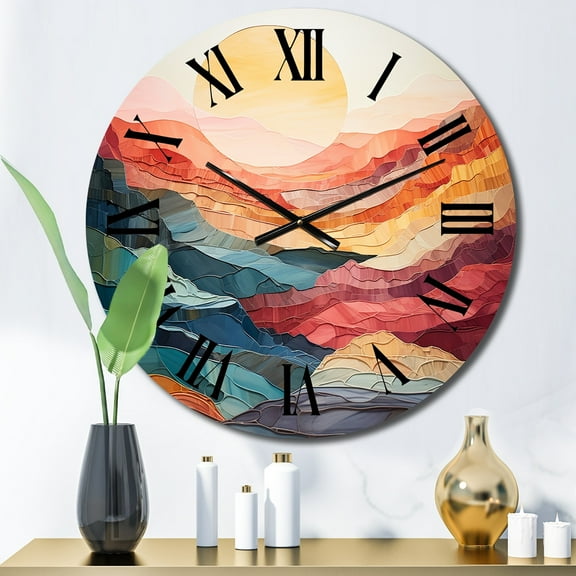 Designart "Pastel Bold Sunset horizon II" Abstract Oversized Wall Clock