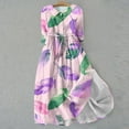 thumbnail image 2 of Women's Lapel V Neck Button Flowy Fall Dress Summer Tea Length A Line Dress 3/4 Sleeve Spring Elegant Casual Drawstring Clearance Floral Boho Fashion Workout Pink XXXL, 2 of 5
