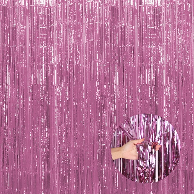 ZheElen Glittering Backdrops Shimmer Metallic Streamers For Memorable Celebrations Versatile Premium Pink 8.2ft,1pc 3Set