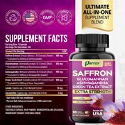 Parrox Saffron Supplement with Glucomannan, Ashwagandha, Green Tea Extract, Zeaxanthin & Lutein, Vision Support & Daily Wellness Formula, Extra Strength Plant-Based Capsules, 6 Month Supply (3 Pack)